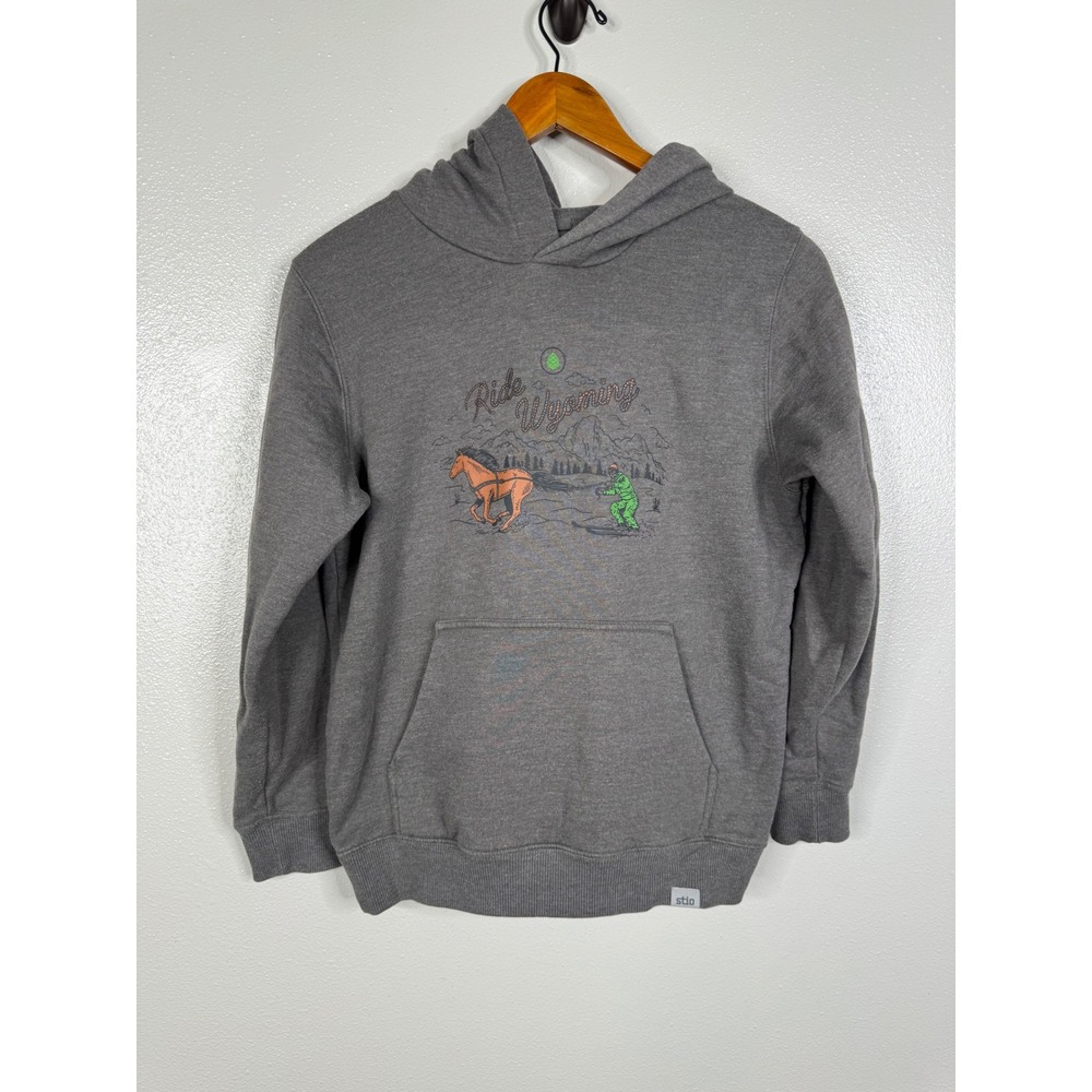 Stio Kids Ride Wyoming Gray Pullover Hoodie Sweatshirt XL 14 Jackson Hole